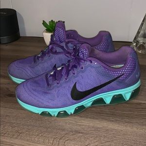 Purple and blue Nike Max Air shoes
